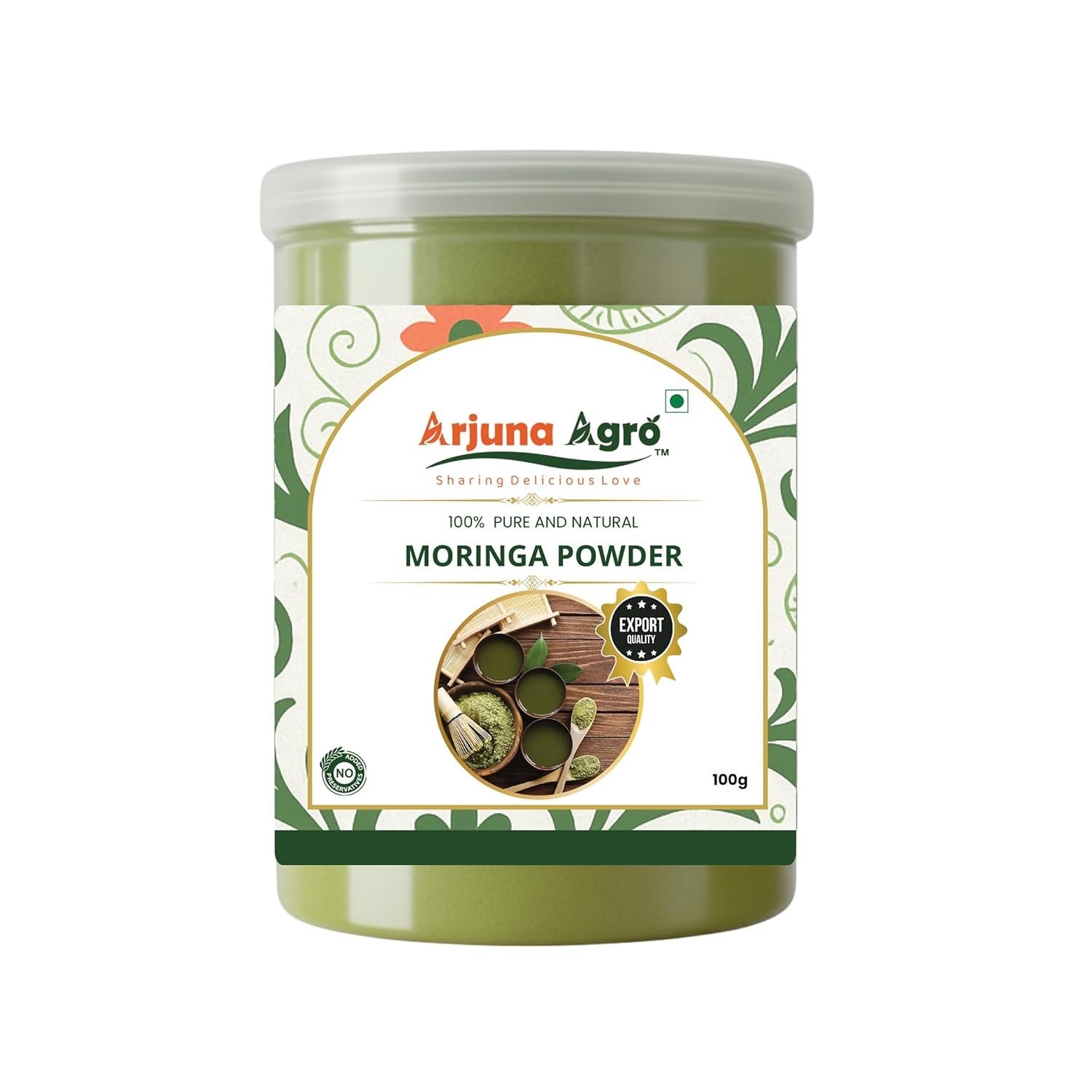 Arjuna Agro Moringa Leaf Powder | Pure Drumstick Leaf | Single-Ingredient Green Blend for Smoothies & Drinks (50 Grams)