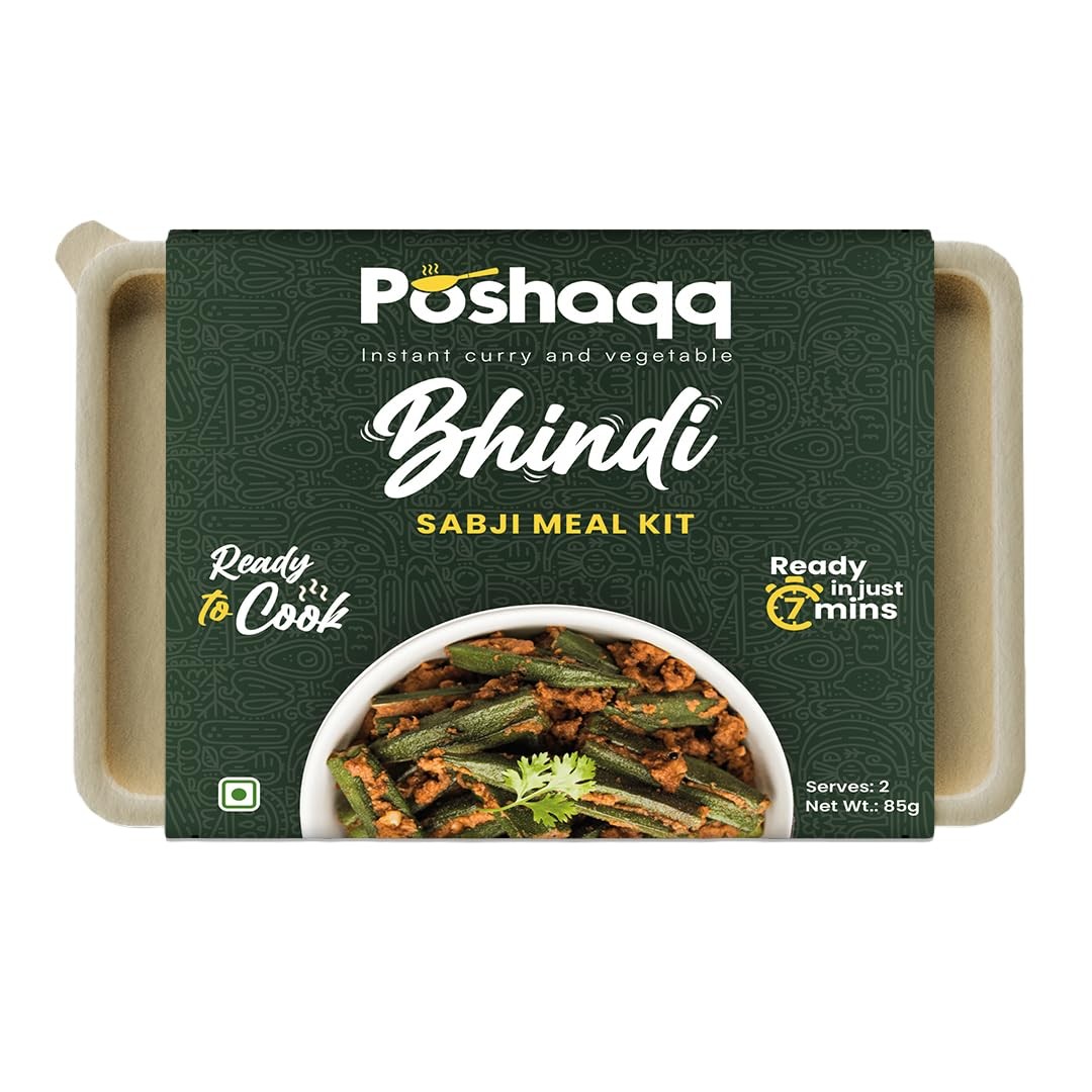 Poshaqq Bhindi Sabji Ready-to-Cook Kit | Pre-Cut Okra | Homestyle Indian Sabji | 7-Minute Cooking | No Preservatives