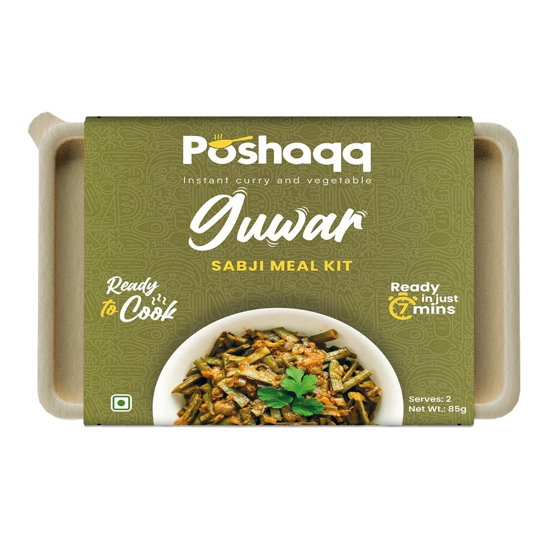 Poshaqq Guar Sabji Ready-to-Cook Meal Kit | Cluster Beans Sabji | 7-Minute Cooking | No Preservatives | 6-Month Shelf Life