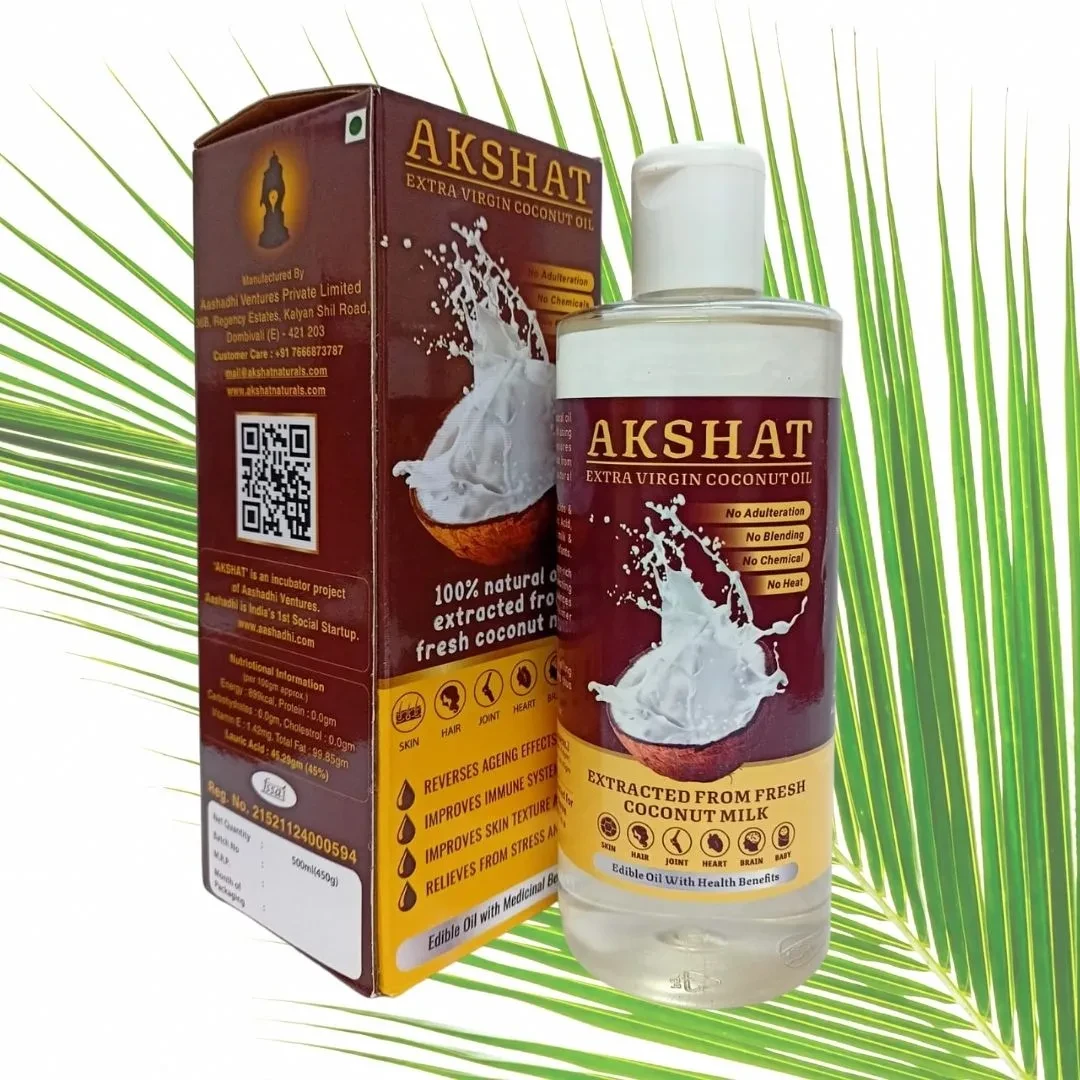 अक्षत व्हीसीओ - व्हर्जिन कोकोनट ऑइल (Akshat VCO - Virgin coconut oil) 500 ml